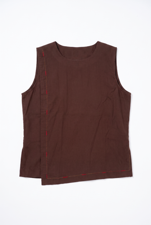The Weft Top — front mockup, Roasted Mocha