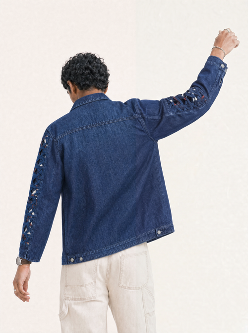 The Jackson Jacket worn by model, back view