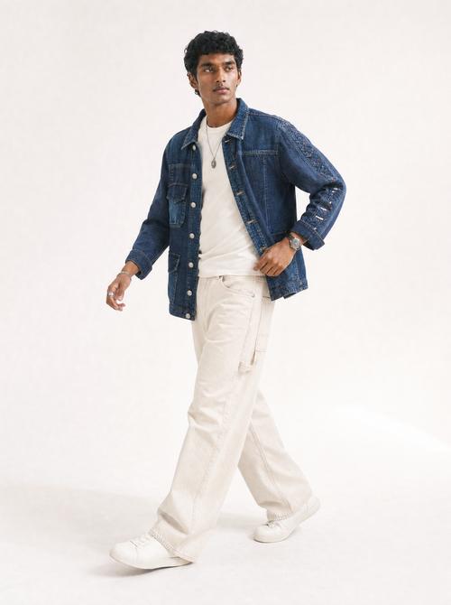 The Jackson Jacket worn by model, front view